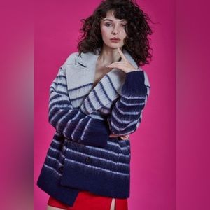 NWT AVEC LES FILLES Double Breasted Navy & White Stripe Coat Size S